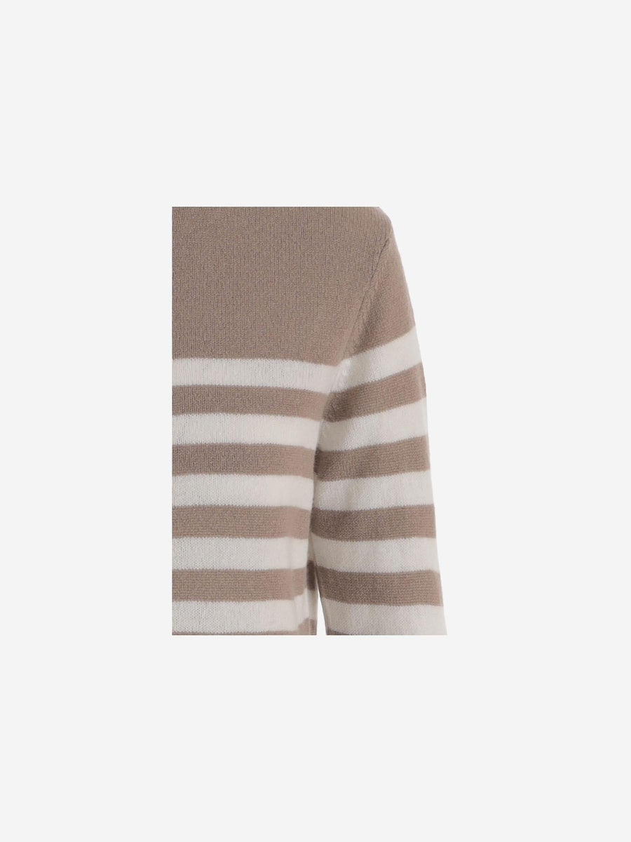 Cashmere Sweater With Striped Pattern Beige