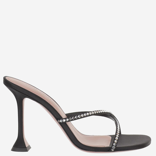 Sandals Sally Satin Black Leather And