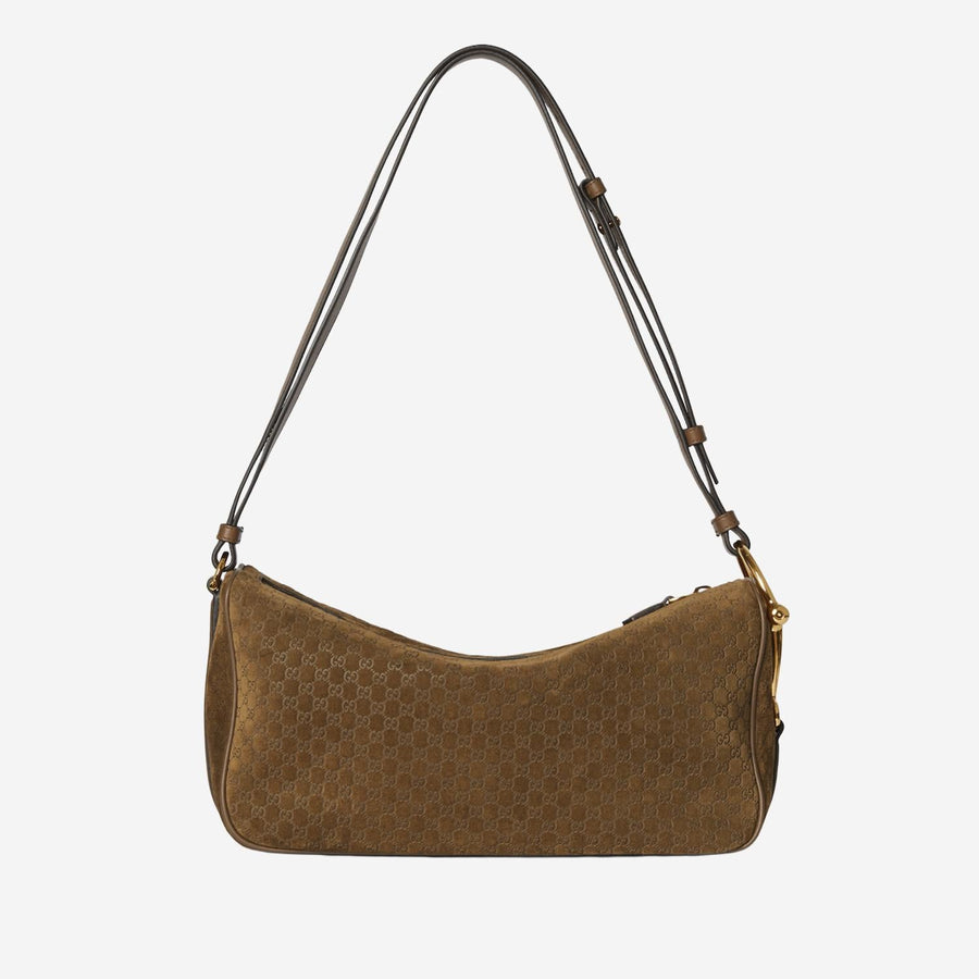Half Horsebit Shoulder Bag Brown Suede Handbags