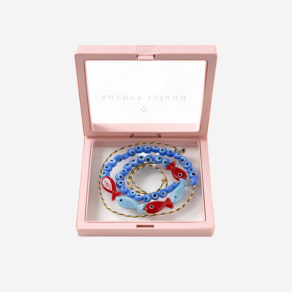 Necklace Fabric And Glass Beads Multicolour