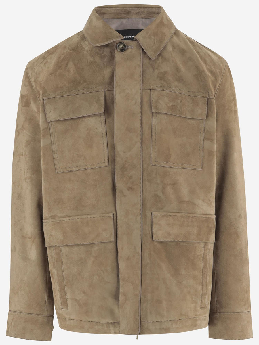 Suede Jacket With Classic Collar Beige