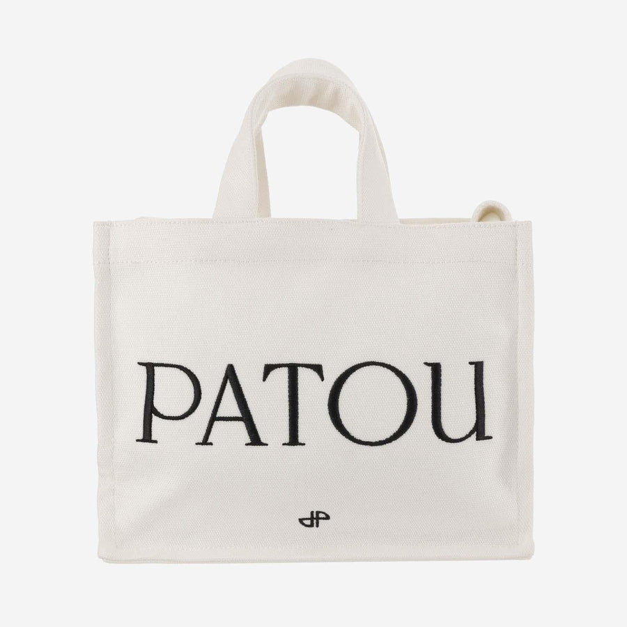 Patou Cotton Tote Bag Cream White Shoulder