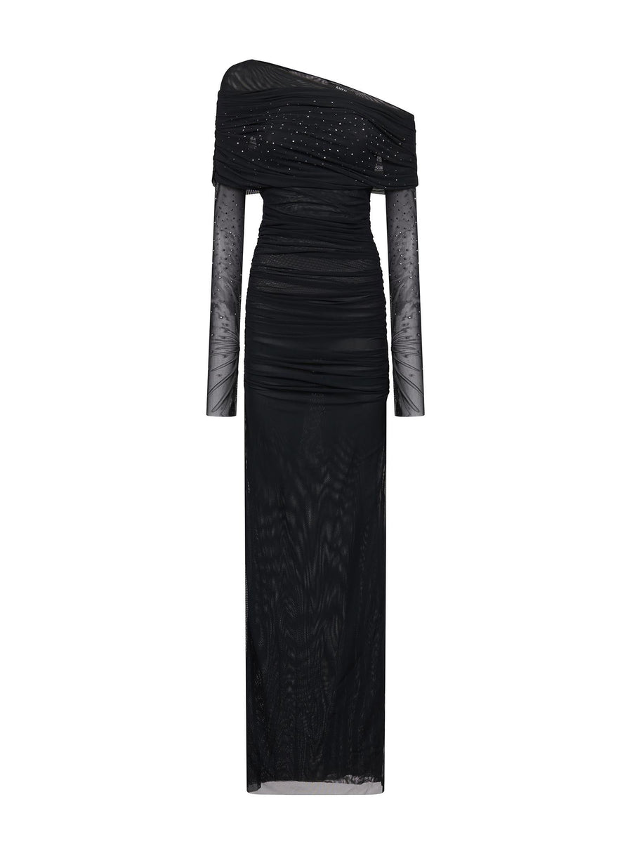 Draped Evening Dress Black Polyamide