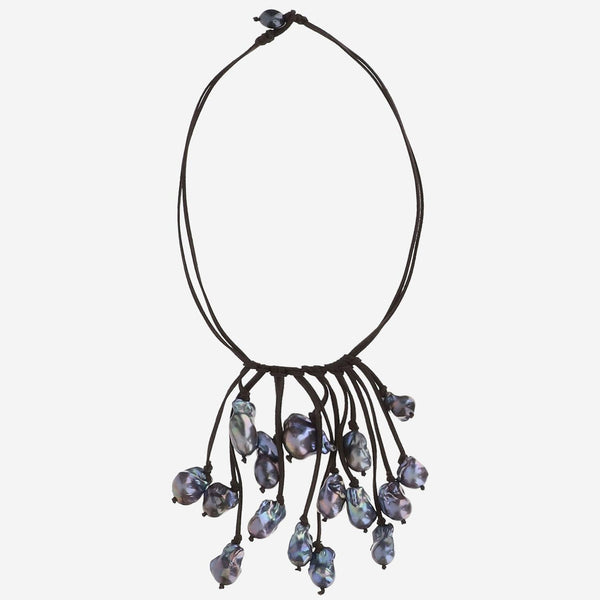 Necklace Suede With Black Pearls Multicolour