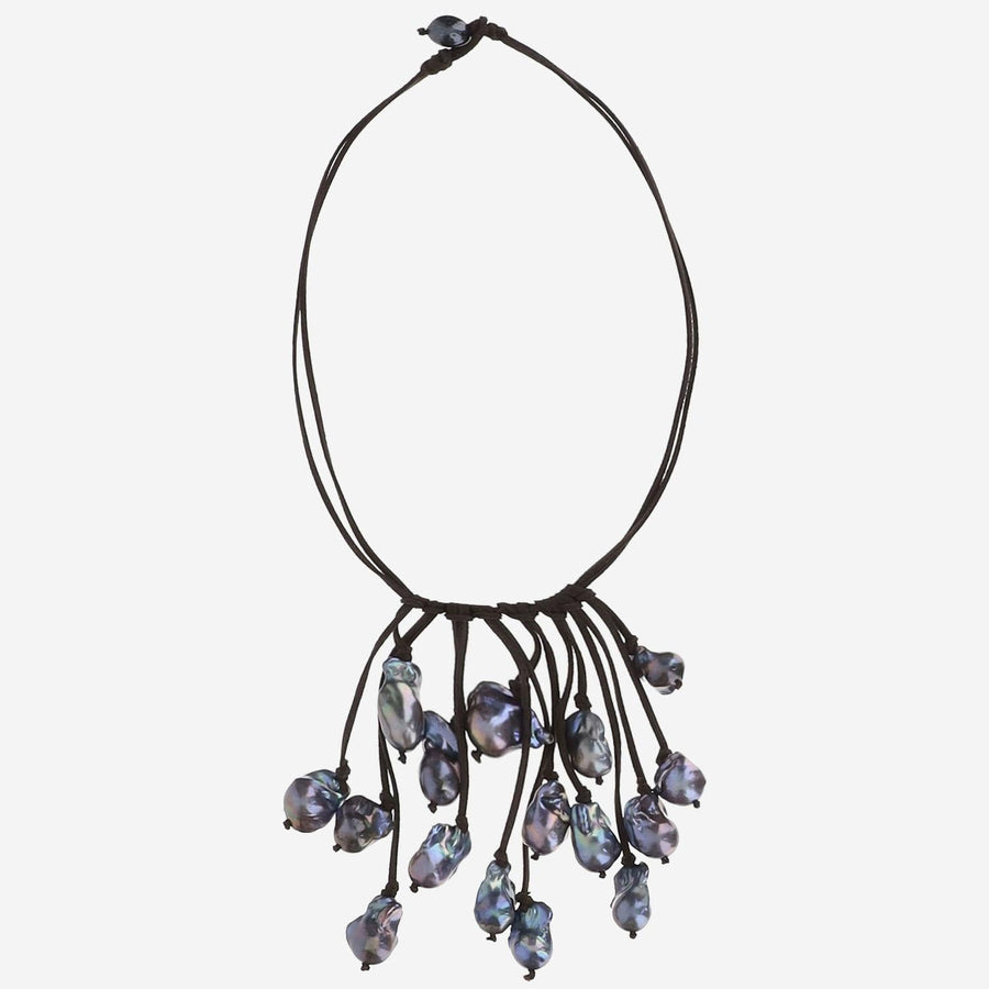 Necklace Suede With Black Pearls Multicolour