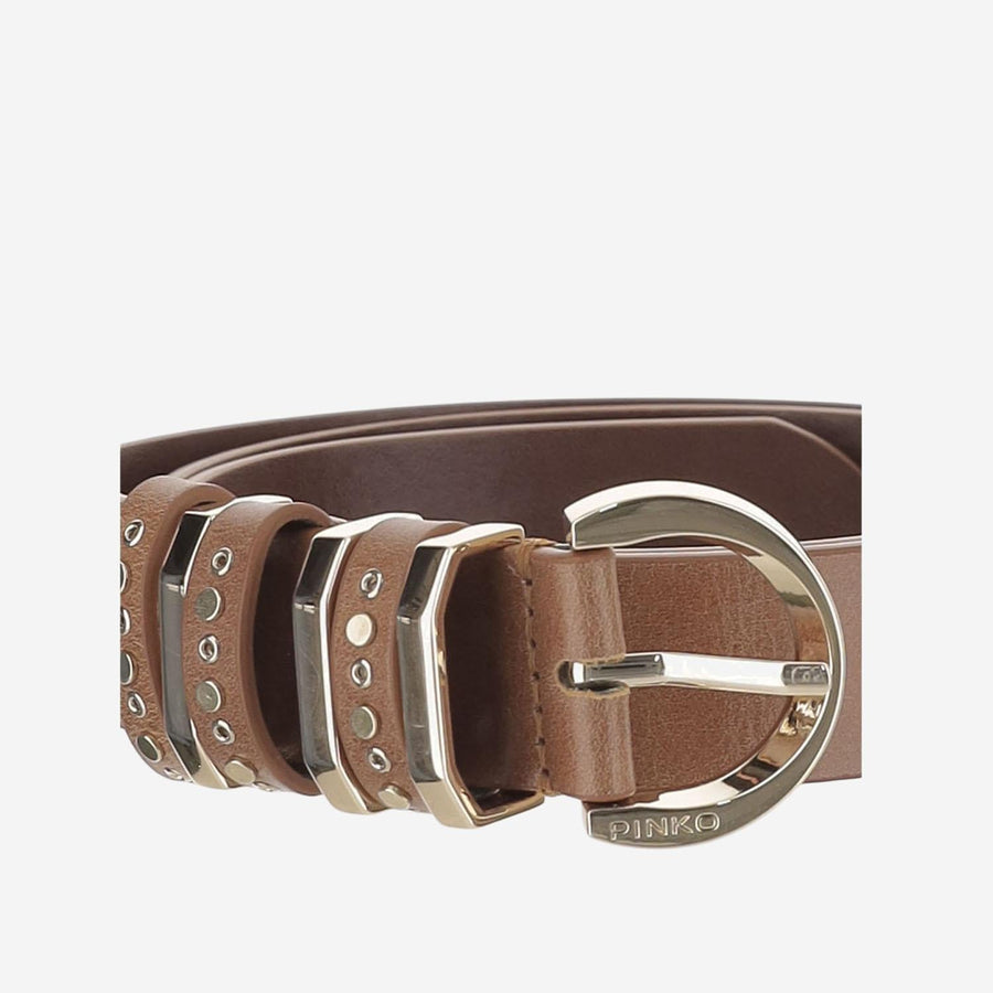Leather Belt With Studs Brown