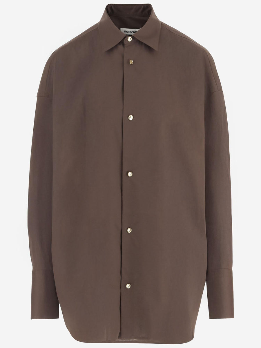 Oversized Stretch Cotton Shirt Brown