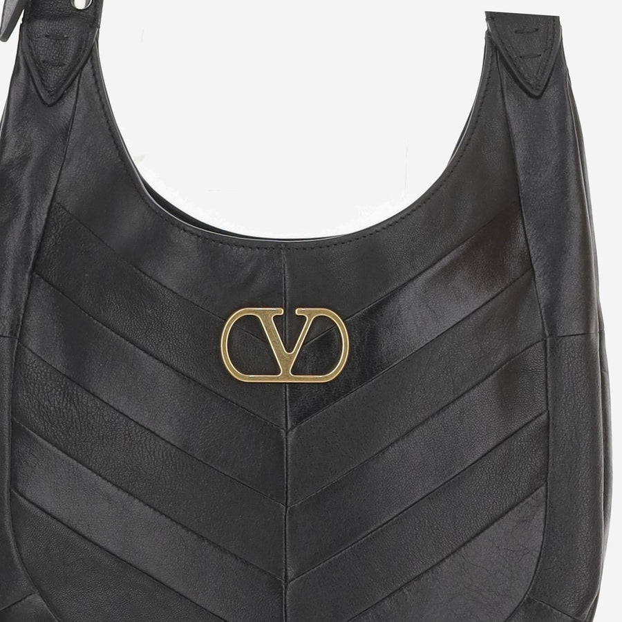 Chevron Nappa Hobo Bag Black Shoulder