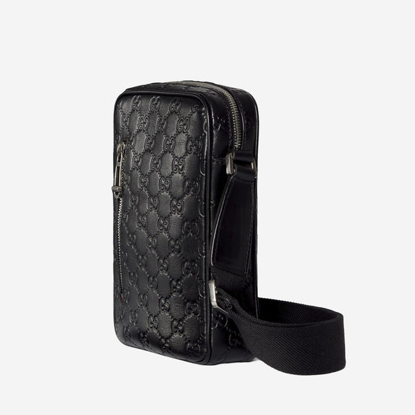Gg Emblem Shoulder Bag Black Leather