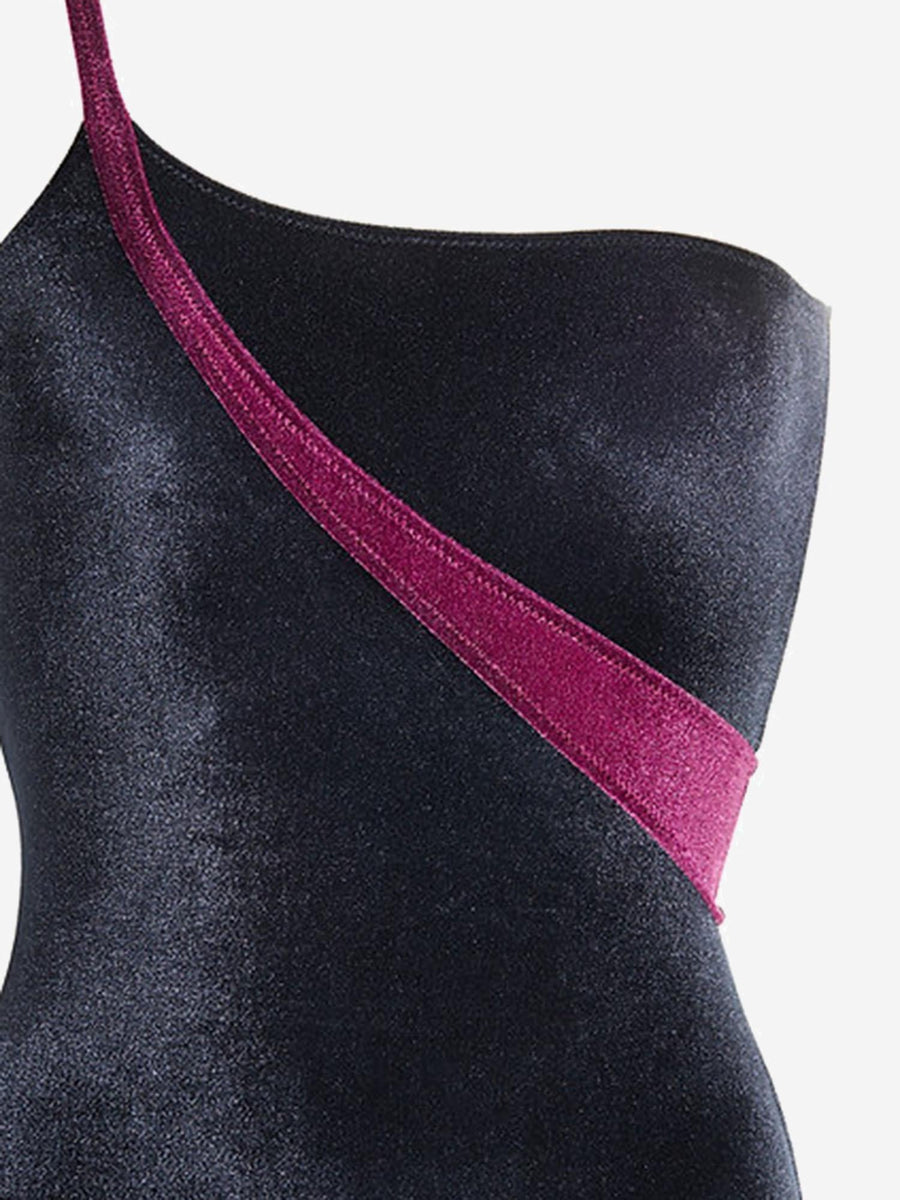 Full Bathing Suit With Block Pattern Black/burgundy Polyamide Swimwear