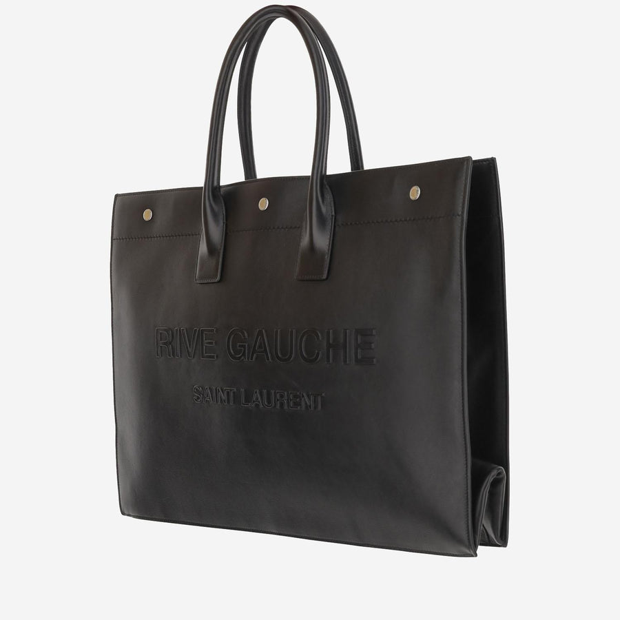 Rive Gauche Large Tote Bag Black Leather Calfskin Handbags