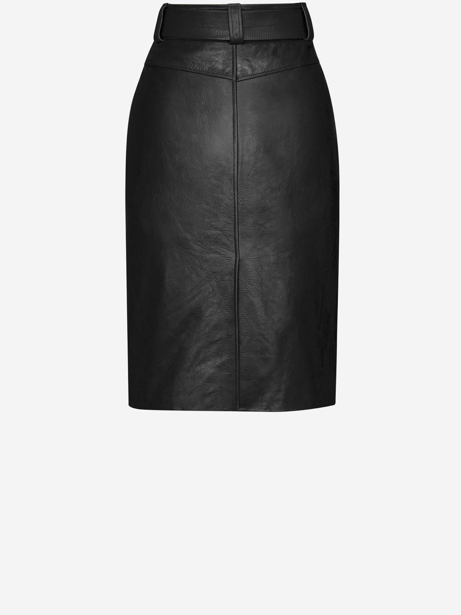 Pencil Skirt With Leather Belt, Black Calf