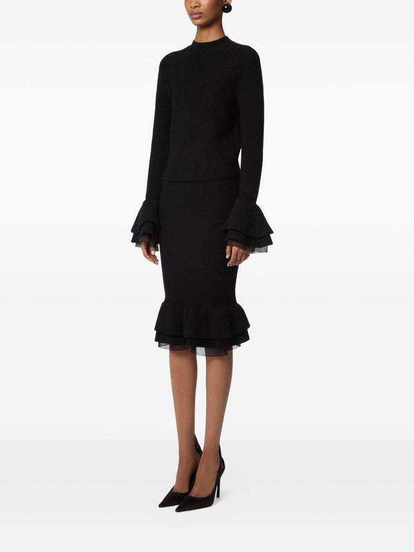 Skirt Ribbed Virgin Wool Midi Black