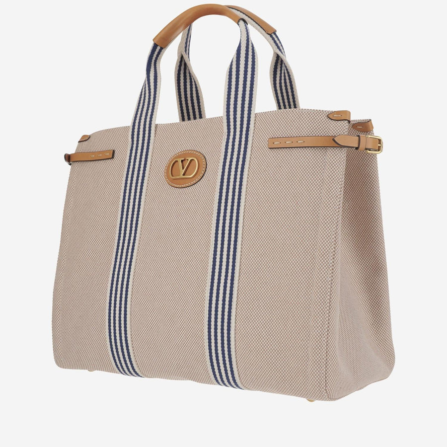 Antibes Large Tote Bag Beige Cotton Shoulder