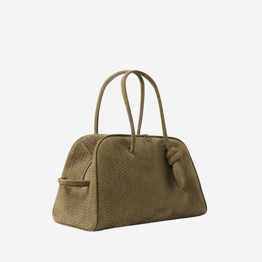 Bowling Bag Khaki Calfskin Leather Handbags