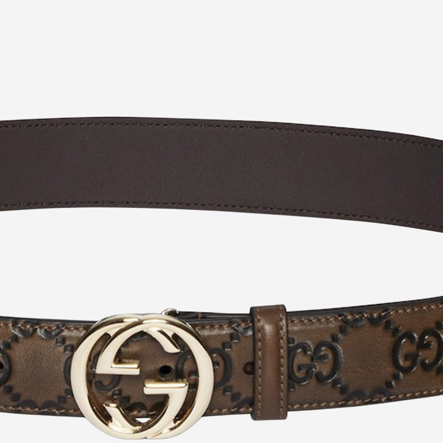 Crossed Buckle Leather Belt Brown