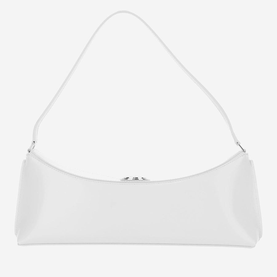 Oval Calfskin Clutch Bag White Leather Shoulder