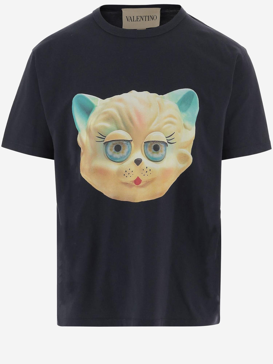 Cotton T-Shirt With Le Chat De La Maison Print Navy T-shirts