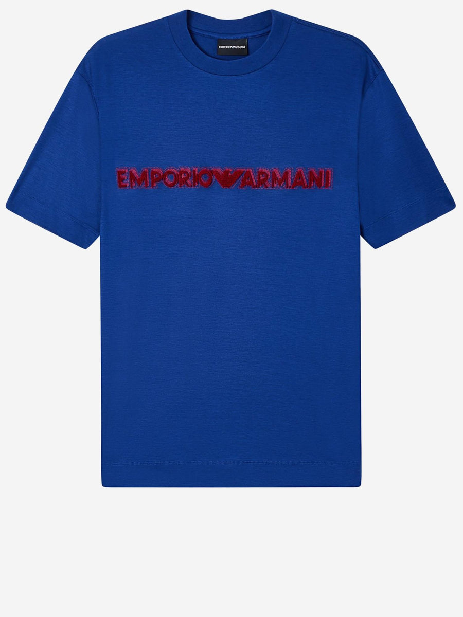T-Shirt With Embroidered Logo Navy Lyocell T-shirts