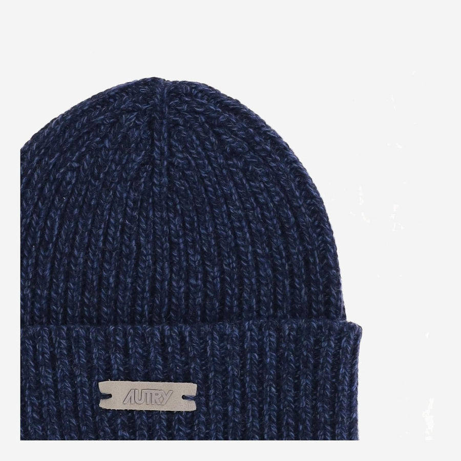 Wool Beanie With Logo Navy Hat