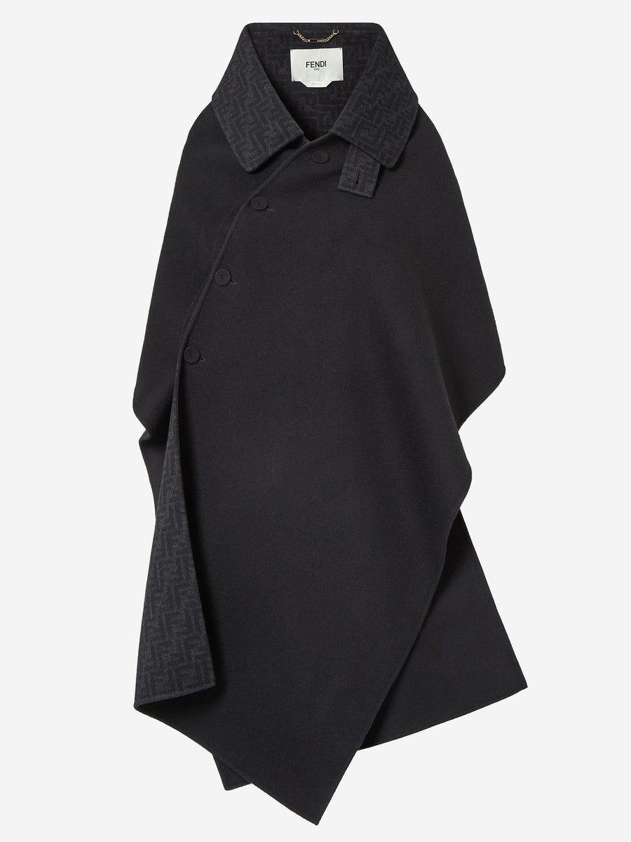 Wool And Silk Cape With Mother-Of-Pearl Buttons Black Virgin Capes