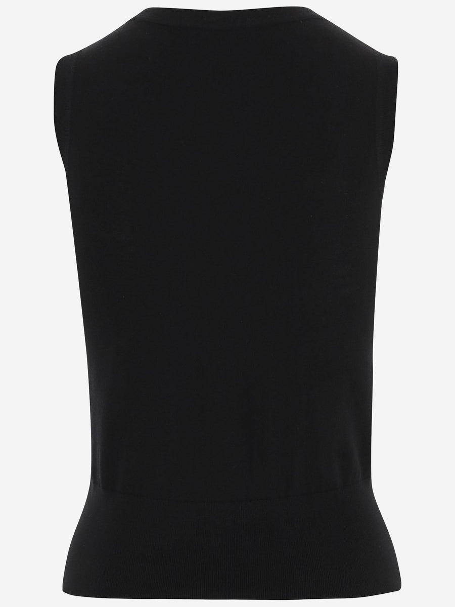Wool Top With Appliqué - Black Tops