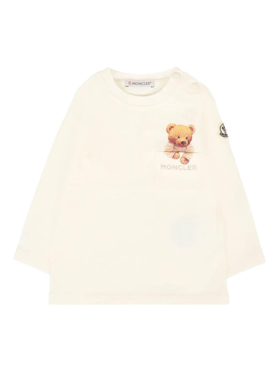 T-Shirt With Teddy Print, Cream Cotton; Elastane T-shirts