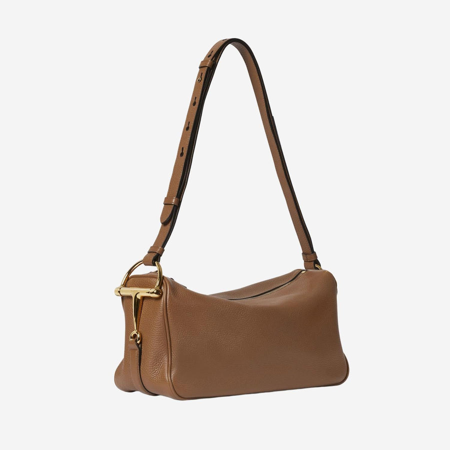 Half Horsebit Shoulder Bag Brown Leather Handbags