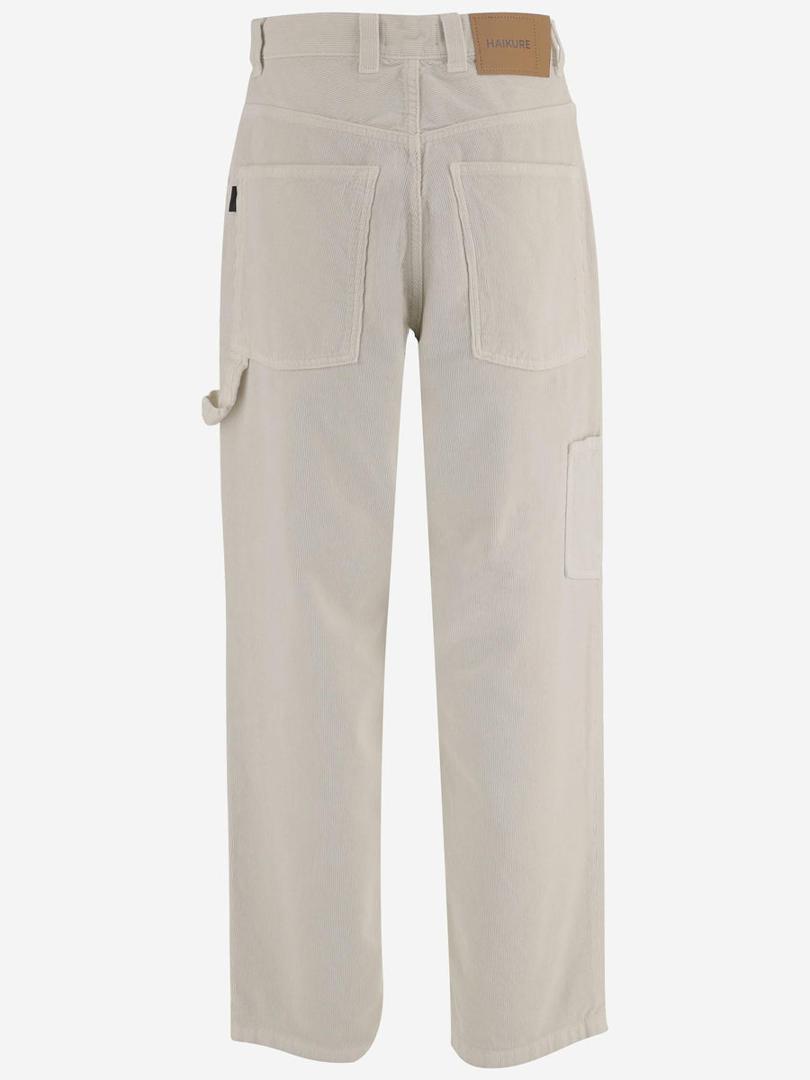 Ribbed Cotton Velvet Trousers Ivory