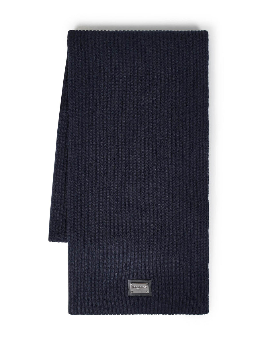 Scarf Ribbed Knit Blue Wool
