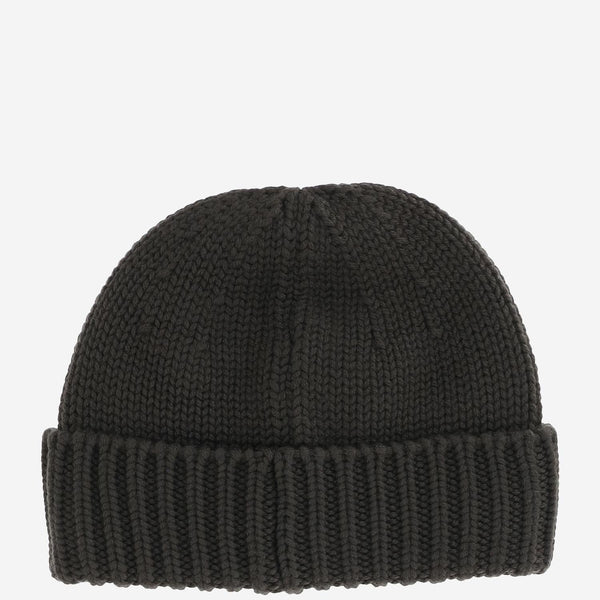 Wool Beanie With Logo Military Green Virgin Hat