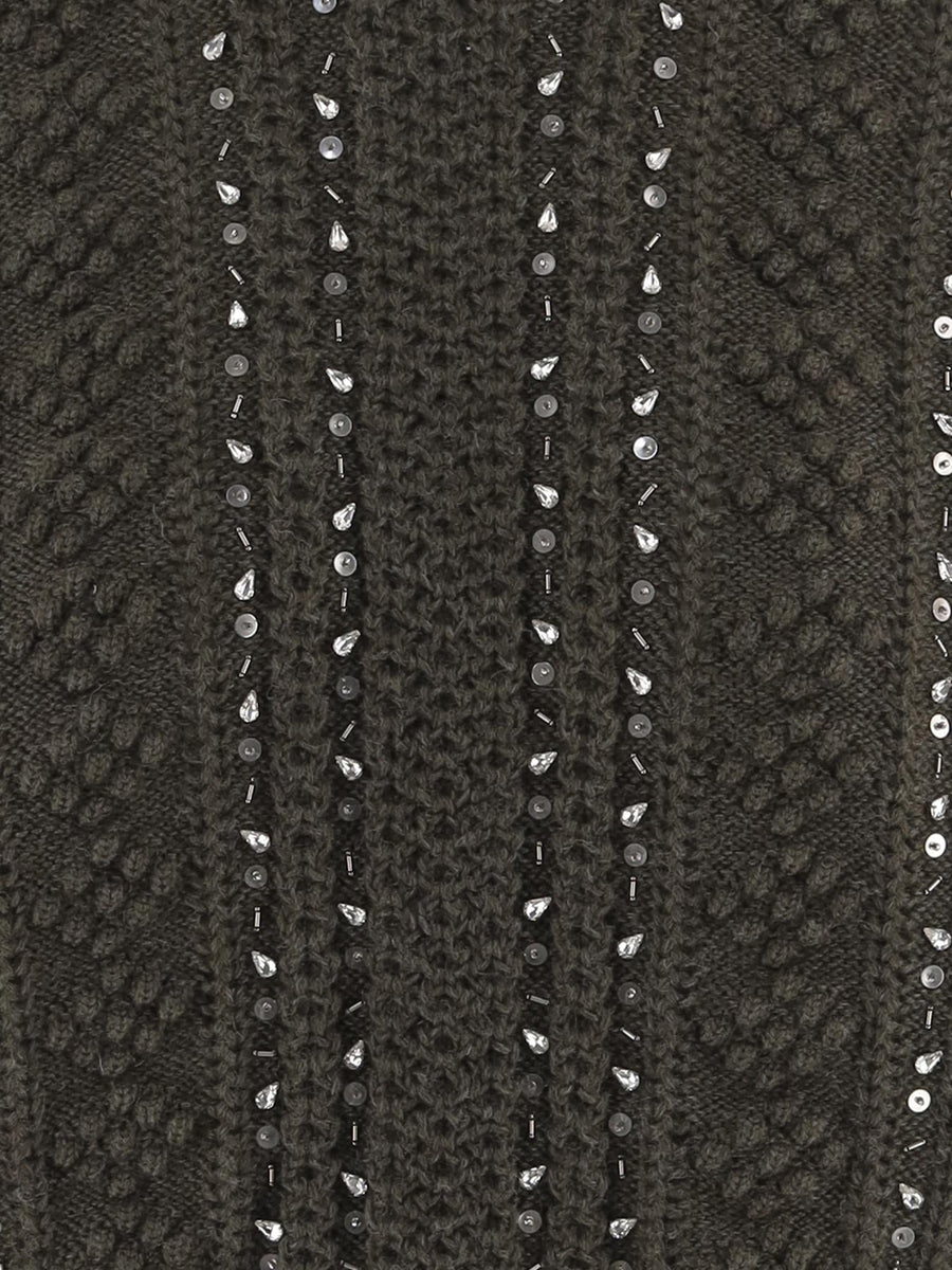 Sweater With Sequins, Dark Green Wool Virgin