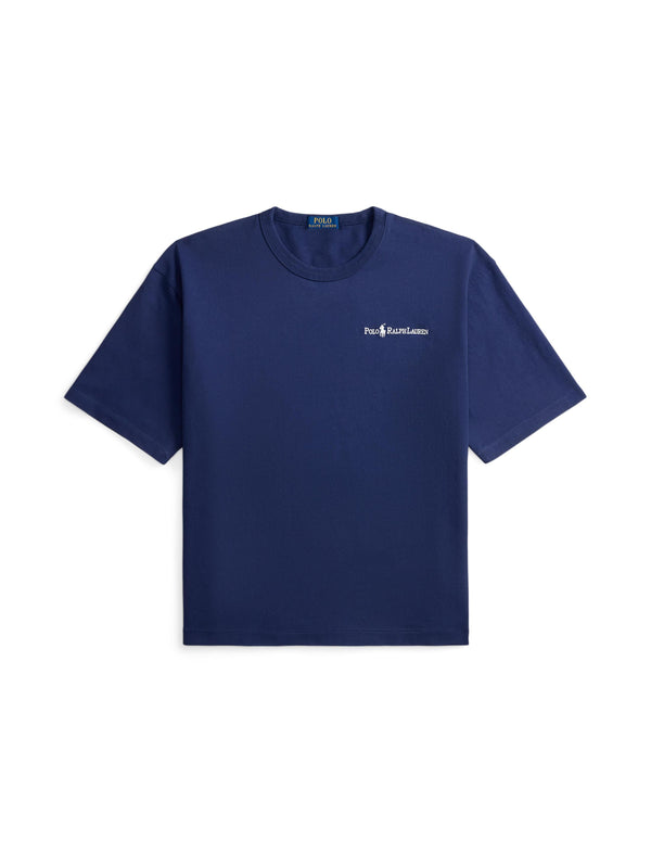 T-Shirt Ribbed Crewneck Blue Cotton T-shirts