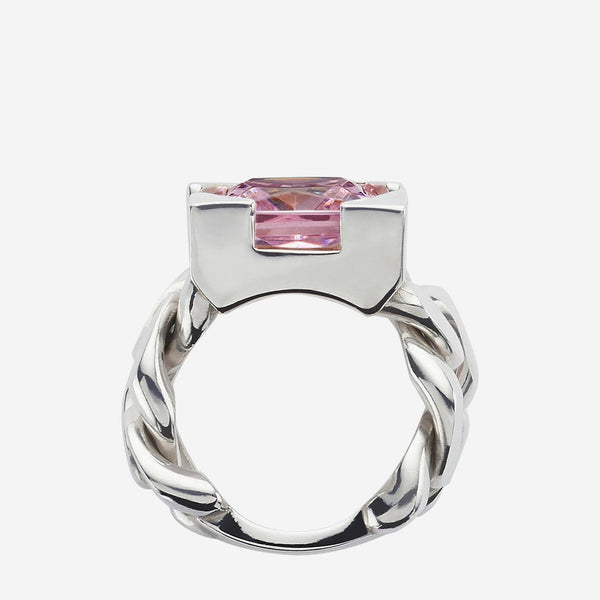Chain Ring, 925 Sterling Silver, Pink