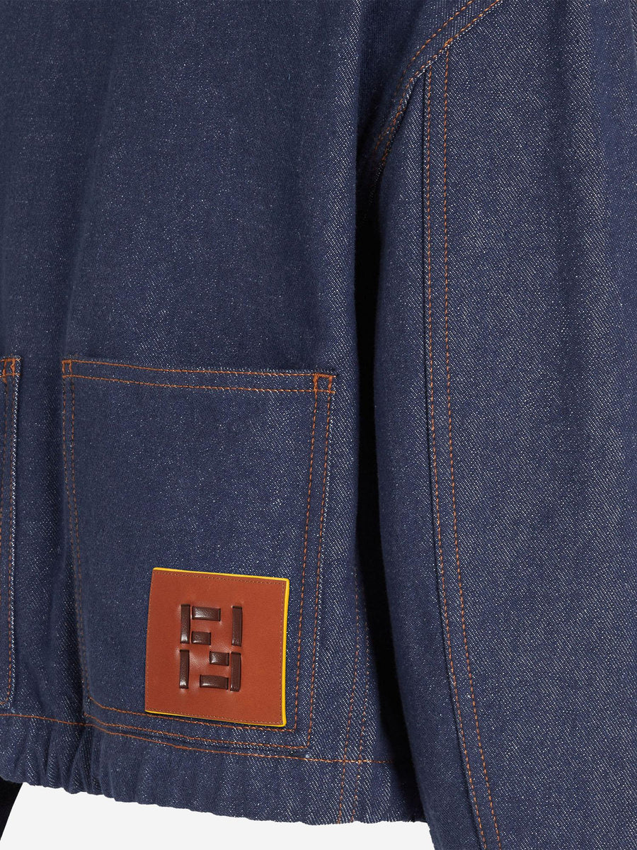 Denim Jacket With Logo Blue Cotton