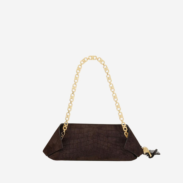 Suede Shoulder Bag Dark Brown Leather