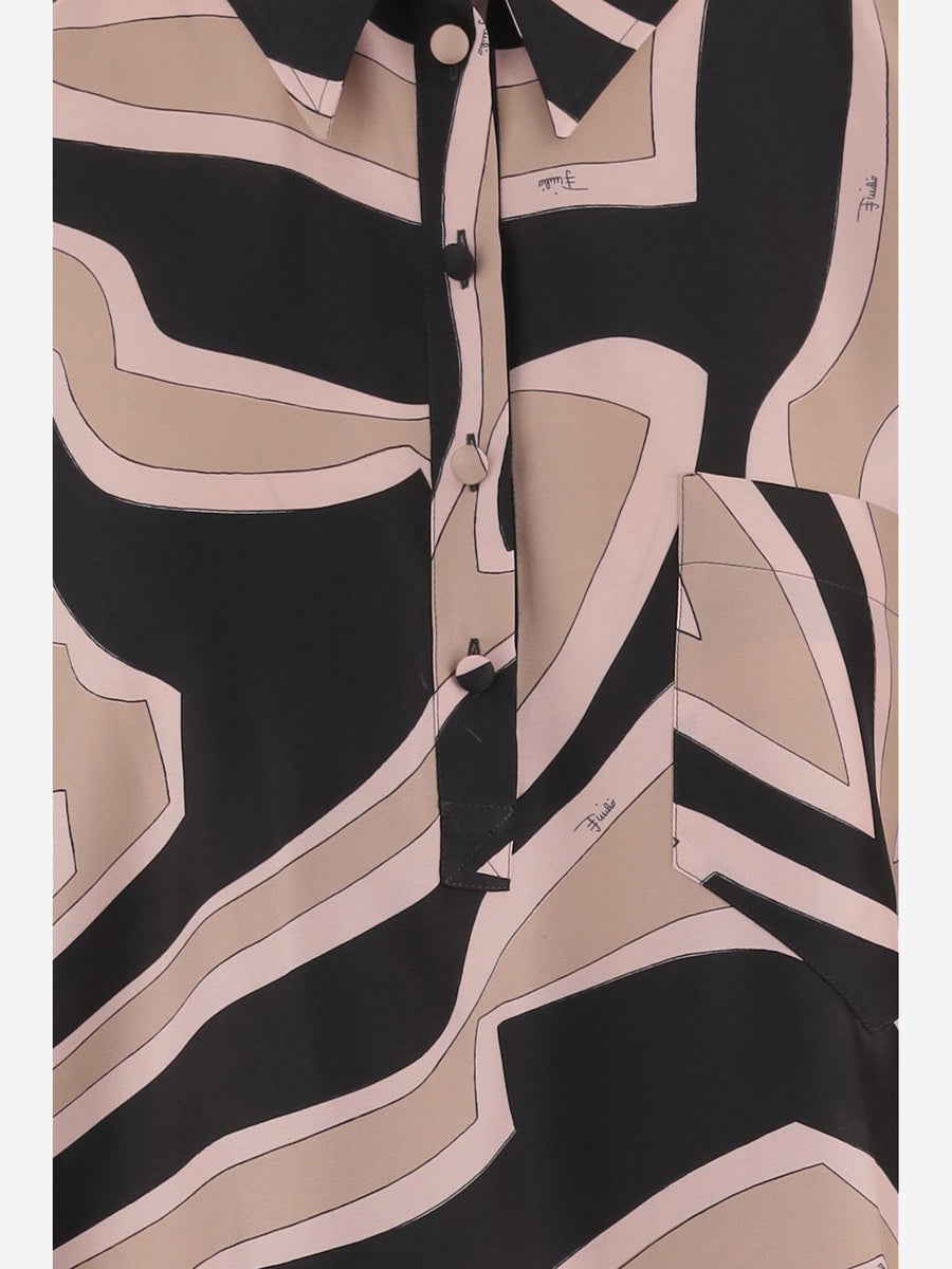 Silk Dress With Labyrinth Print Multicolour