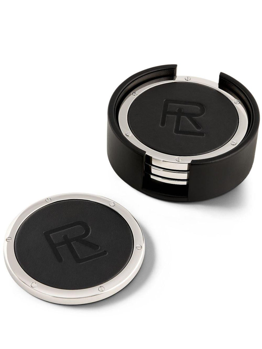 Coasters Stacked Black-Silver Black/silver Leather Tableware