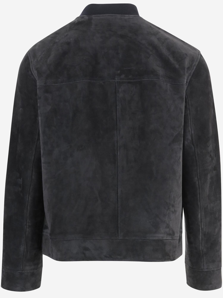 Navy Suede Jacket With Button Closure