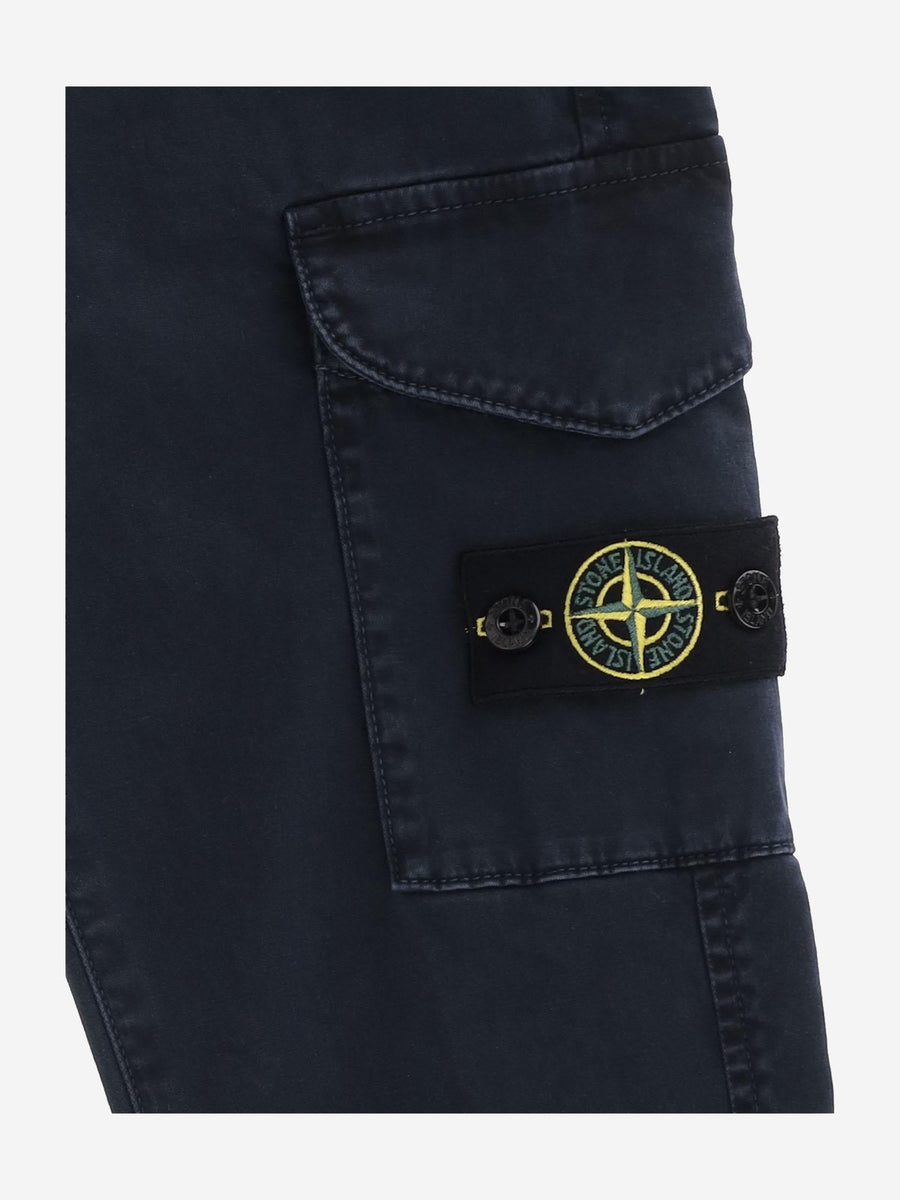Stretch Cotton Logo Pants Navy Trousers
