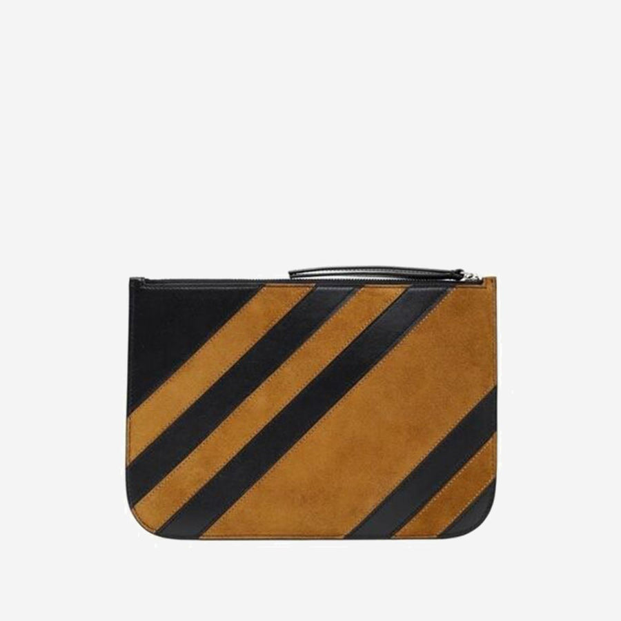 Pocket Pouch Calf And Suede Black Toffee Silver Leather Clutch Bags
