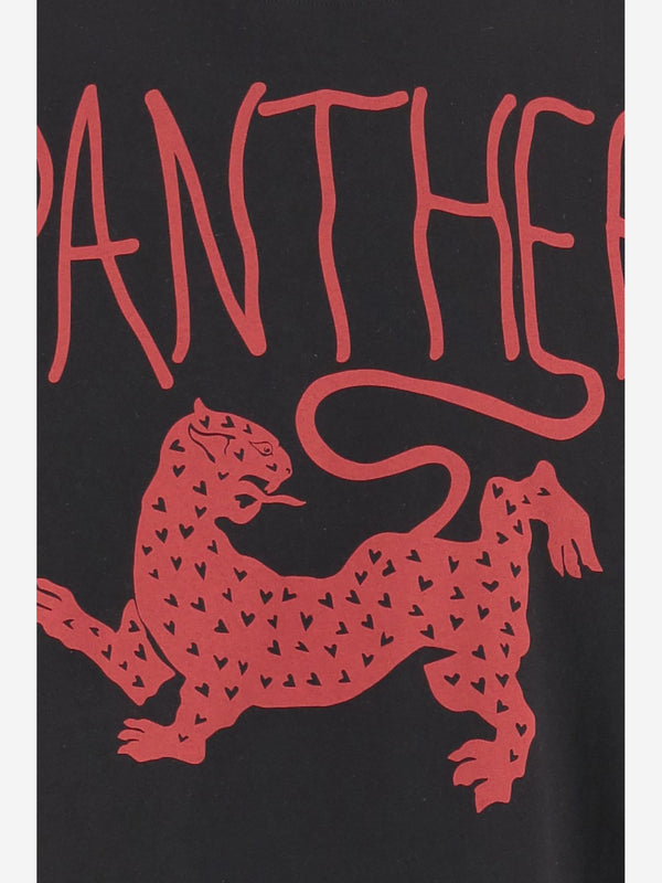 Cotton T-Shirt With Panther Print Black T-shirts & Jerseys