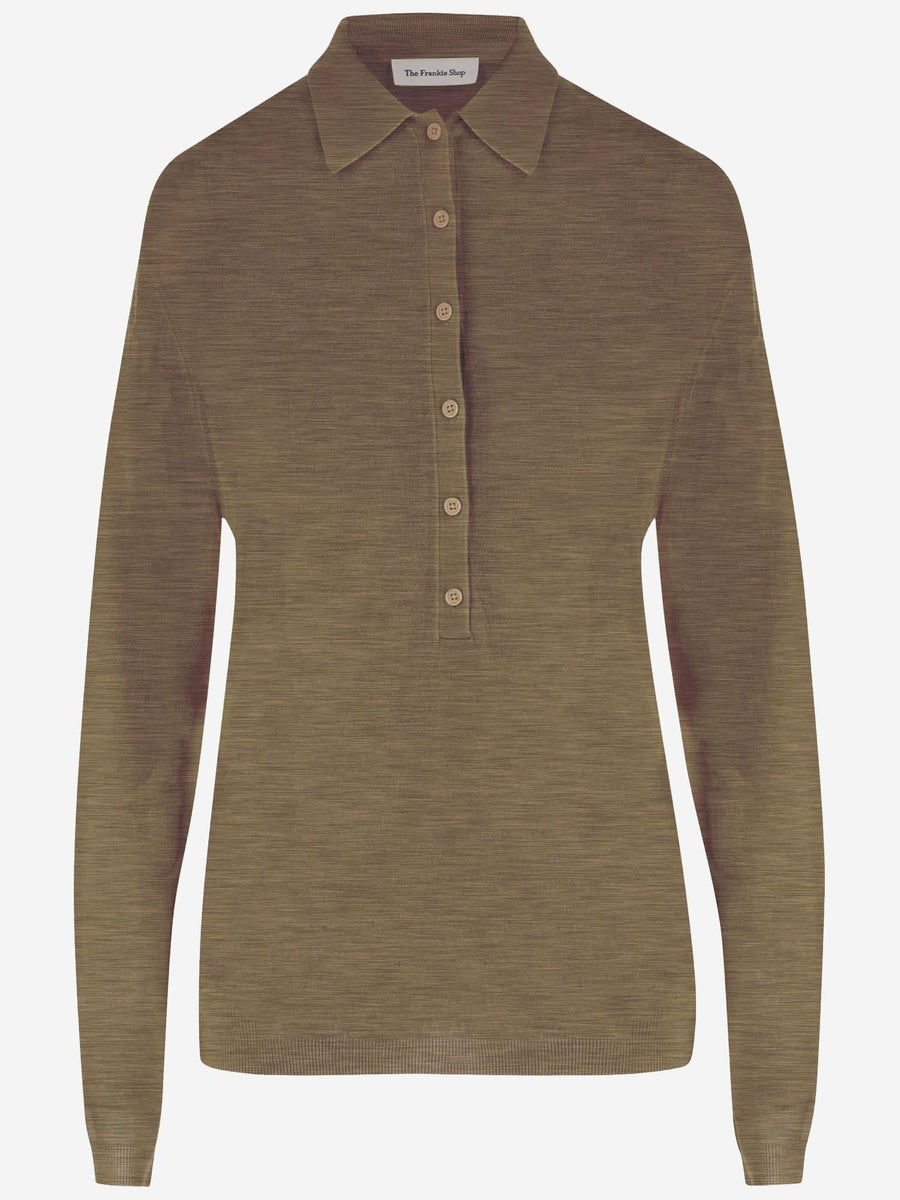 Polo Shirt Wool-Blend Taupe Melange Tops