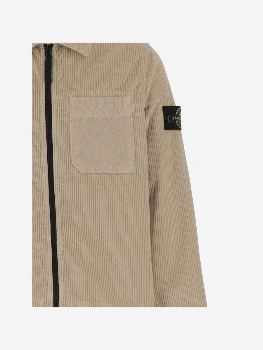Stretch Cotton Blend Velvet Shirt Beige