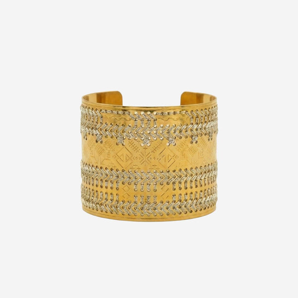 Bracelet Wide Engraved Gold Steel