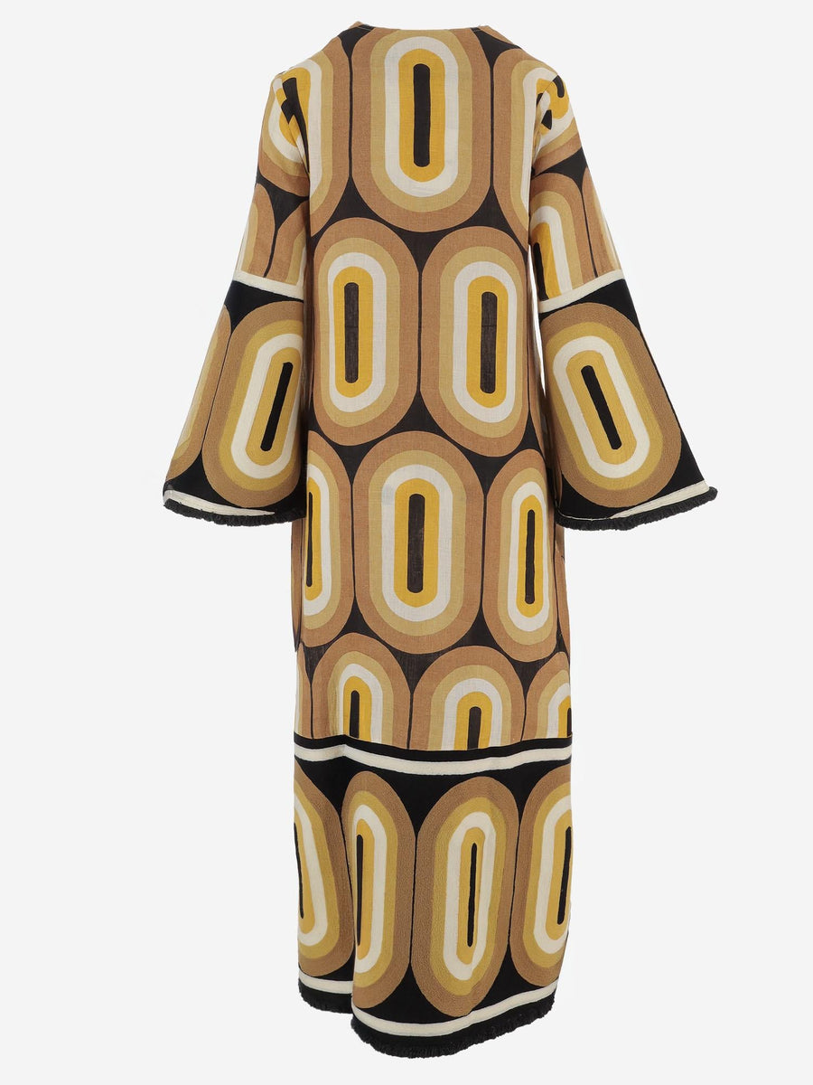 Dress Linen With Geometric Print Multicolour