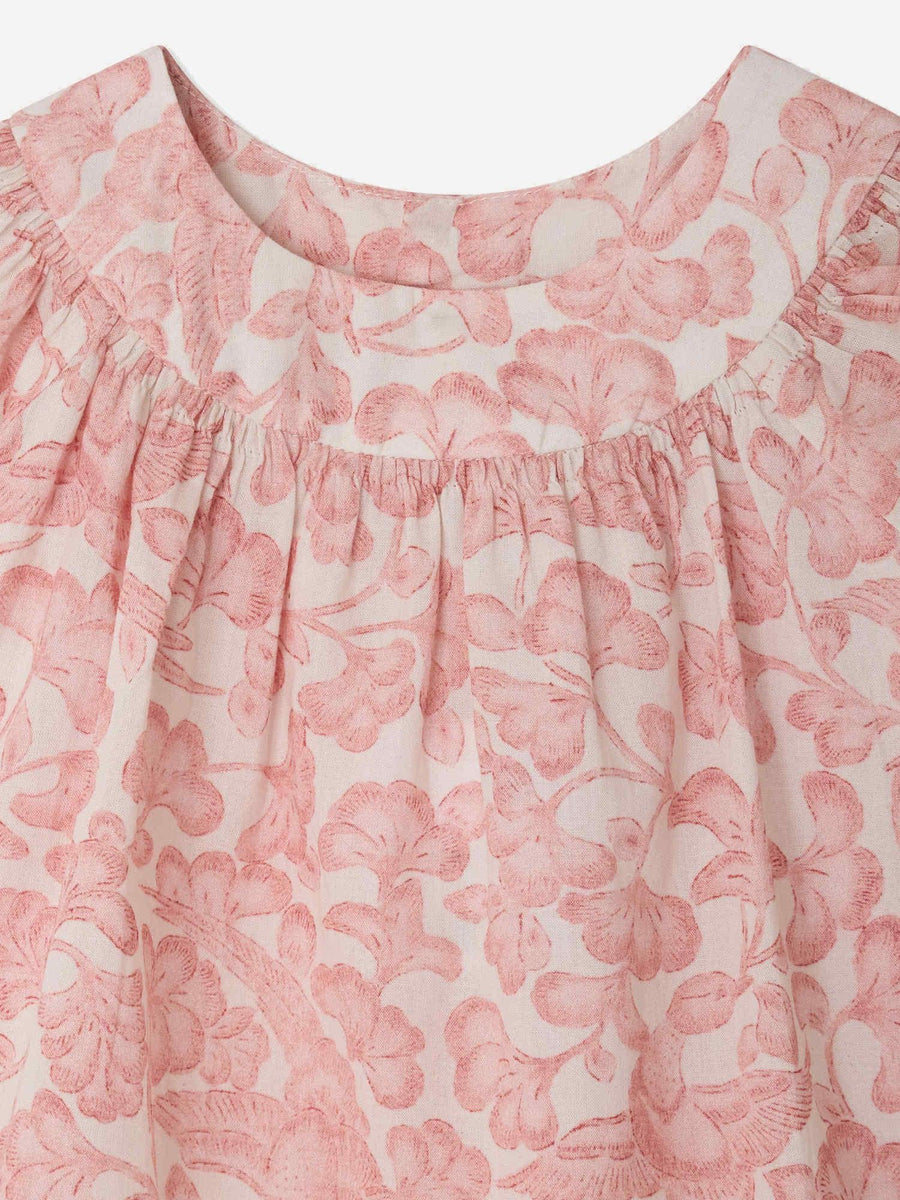 Cotton Dress Floral Pattern Pink Organic