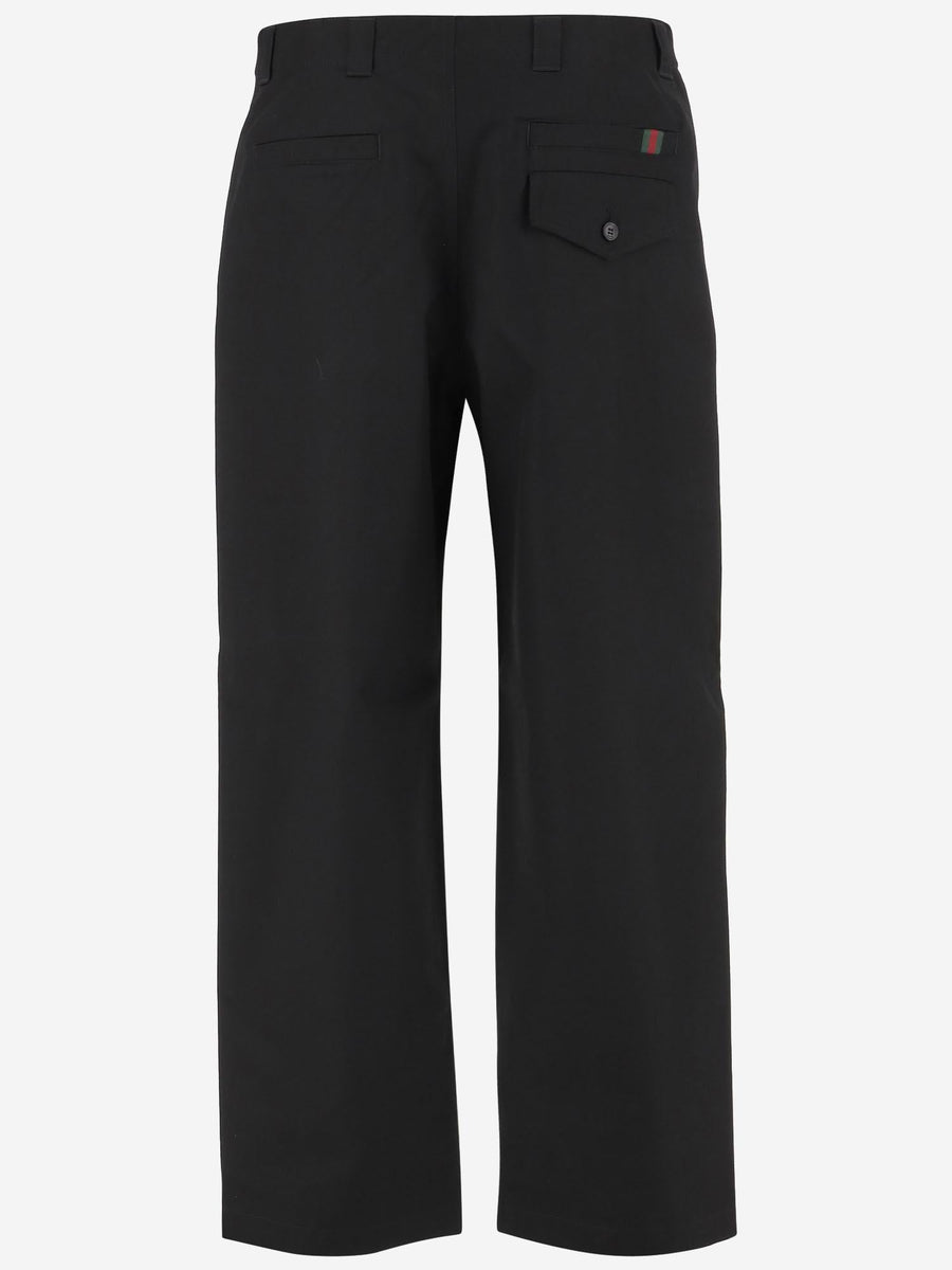 Cotton Trousers With Web Detail Black