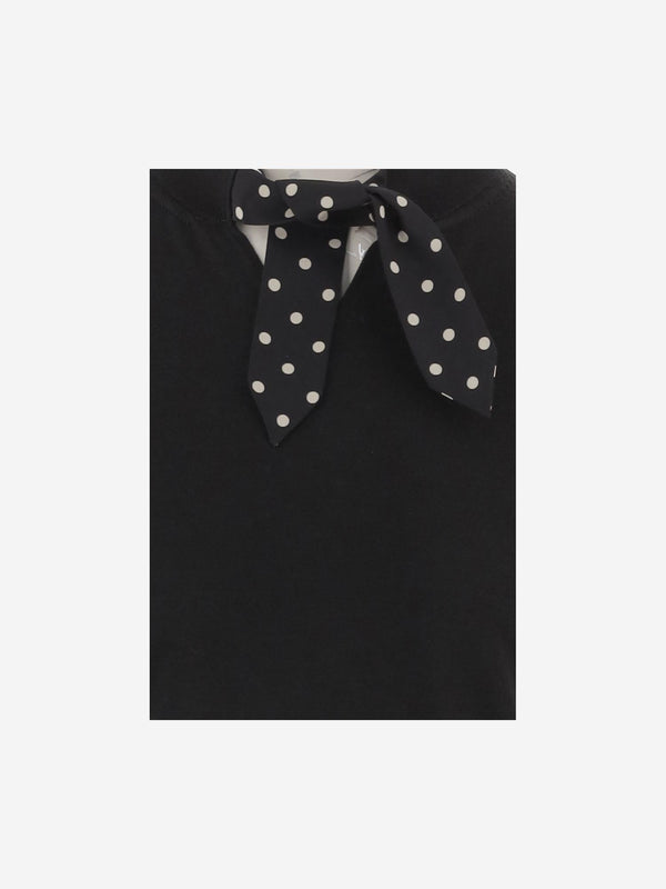 Knitted Top With Scarf Detail, Black Viscose Tops