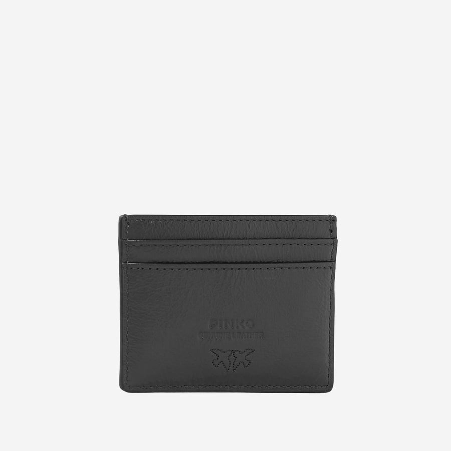 Leather Card Holder With Logo Black Wallets & Purses